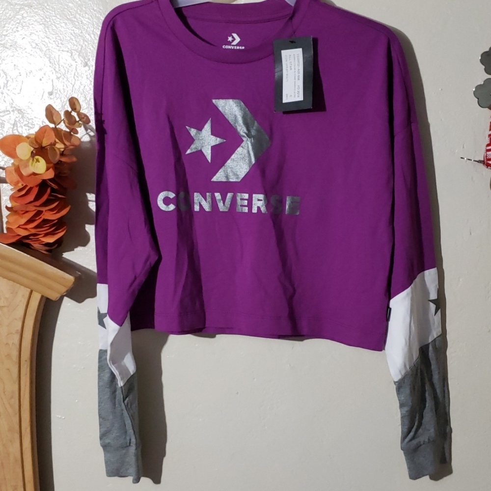 CONVERSE WOMEN'S CROPPED LONG SLEEVE PURPLE SMALL - Picture 8 of 8